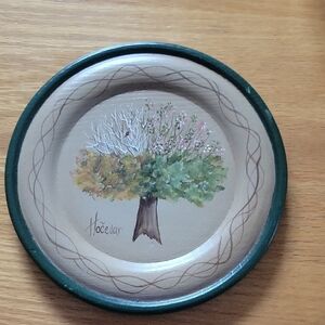 Painted 4 Seasons Tree Art Wooden Plate, 8 In, Hunter Green Back Unbranded